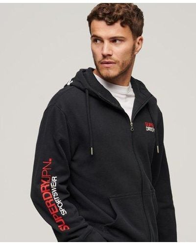 Superdry Sportswear Hoodie Met Rits En Losse Pasvorm - Zwart