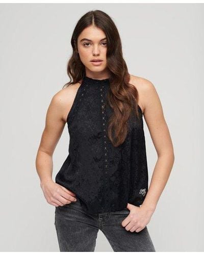 Superdry Lace Sleeveless High Neck Top - Black