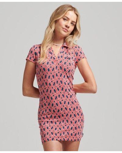 Superdry Vintage Ss Printed Polo Dress - Red