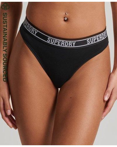 Superdry Bas de bikini multi logo en coton bio - Noir