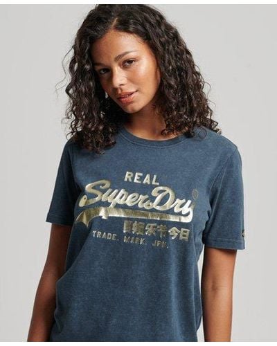 Superdry Vintage Logo Embellished T Shirt - Blue