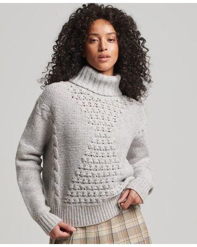 Superdry Chunky Cable Roll Neck Jumper - White