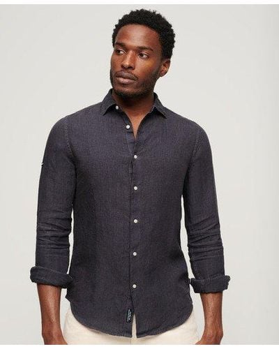 Superdry Casual Linen Long Sleeve Shirt - Blue