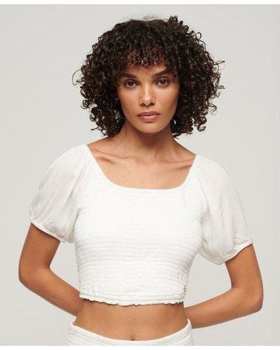 Superdry Smocked Woven Top - White