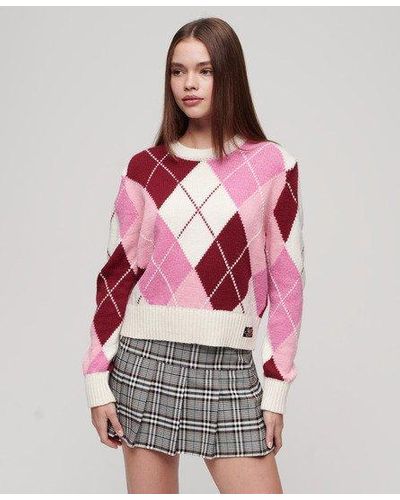 Superdry Ladies Loose Fit Jacquard Pattern Crew Sweater - Pink