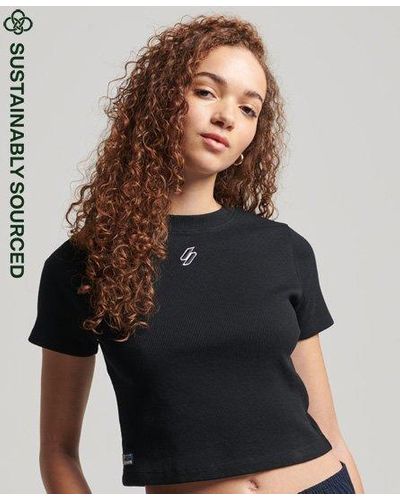 Superdry Organic Cotton Essential Fitted Crop T-shirt - Black