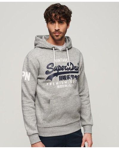 Superdry Sweat à capuche vintage logo en coton bio - Gris