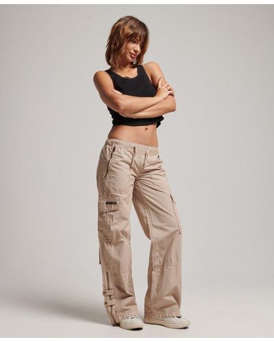 Superdry Low Rise Wide Leg Cargo Pants - Natural