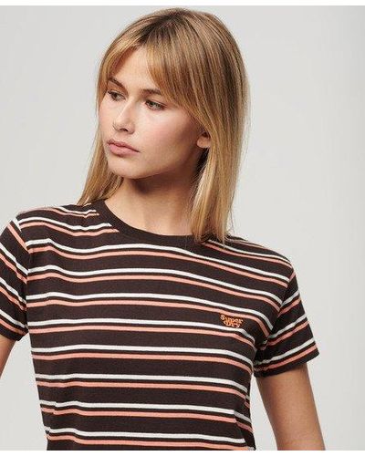 Superdry Ladies Slim Fit Essential Logo Striped Fitted T-shirt - Brown