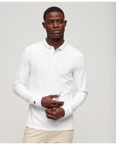 Superdry Long Sleeve Cotton Pique Polo Shirt - White