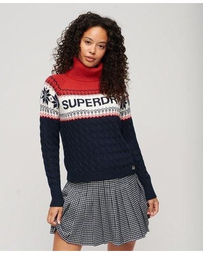 Superdry Pull de ski en maille aspen - Bleu