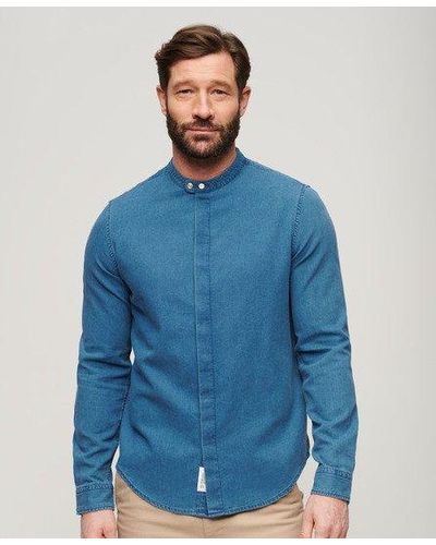 Superdry Merchant Grandad Indigo Shirt - Size: M - Blue