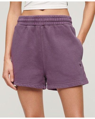 Superdry Loose Fit Embroidered Vintage Wash Sweat Shorts - Purple