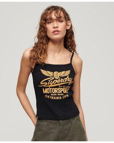 Superdry Ladies Retro Rocker Graphic Rib Cami Top - Black