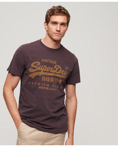 Superdry T-shirt vintage logo premium goods - Marron