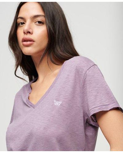 Superdry Slub Embroidered V-neck T-shirt - Purple