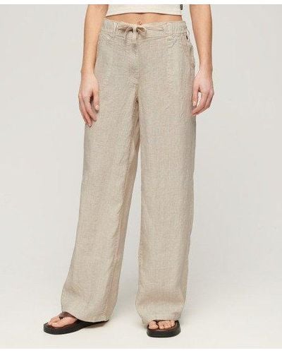 Superdry Linen Low Rise Trousers - Natural
