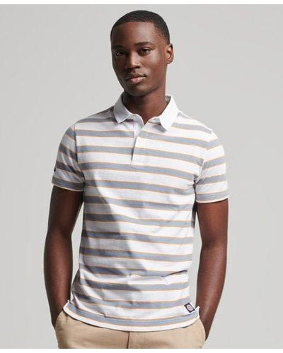 Superdry Organic Cotton Academy Stripe Polo Shirt - Gray