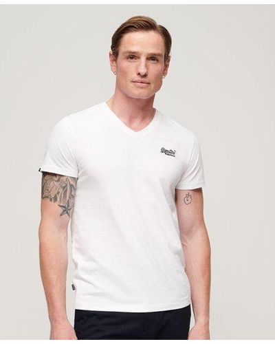 Superdry T-shirt à col v et logo essential en coton bio - Blanc