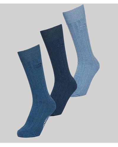 Superdry Organic Cotton Core Rib Crew Sock 3 Pack - Blue
