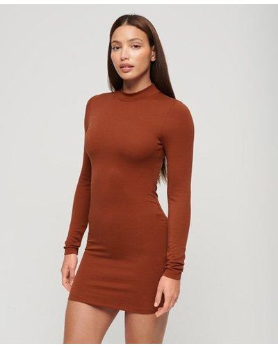 Superdry High Neck Long Sleeve Jersey Mini Dress - Red