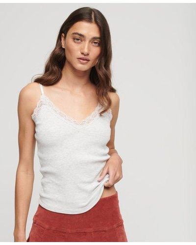 Superdry Organic Cotton Essential Rib Lace Cami Top - White