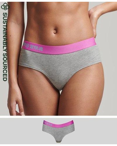 Superdry Bas de bikini taille basse en coton bio offset logo - Violet