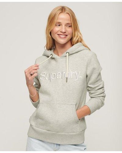 Superdry Tonal Embroidered Logo Hoodie - Grey