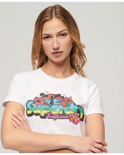 Superdry Cali Sticker T-shirt Met Aansluitende Pasvorm - Wit