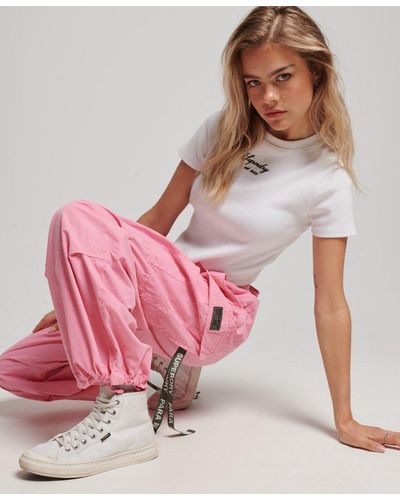 Superdry Baggy Parachute Pants Pink / Marne Pink
