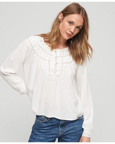 Superdry Lace Trim Woven Top - White