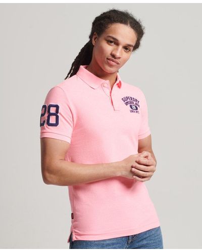 Superdry Organic Cotton Applique Classic Fit Polo Shirt Pink