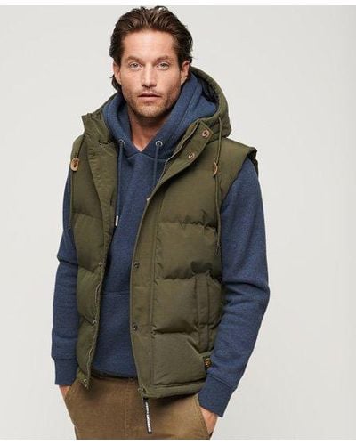 Superdry Fully Lined Hooded Everest Puffer Gilet - Blue