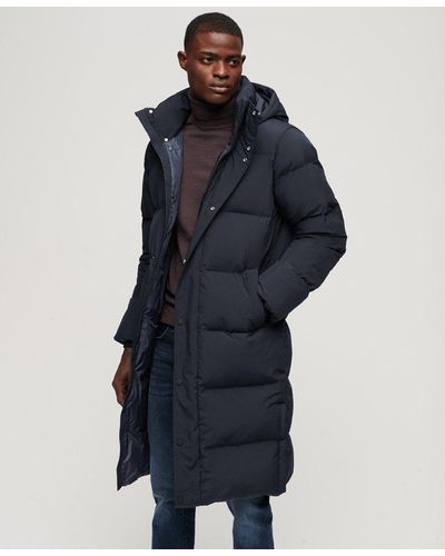 Superdry Longline Hooded Puffer Coat - Blue