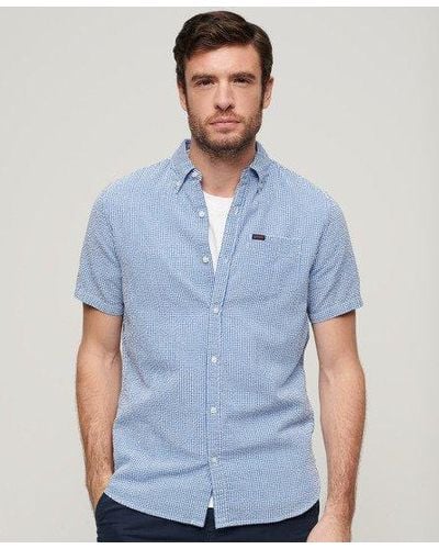 Superdry Seersucker Short Sleeve Shirt - Blue