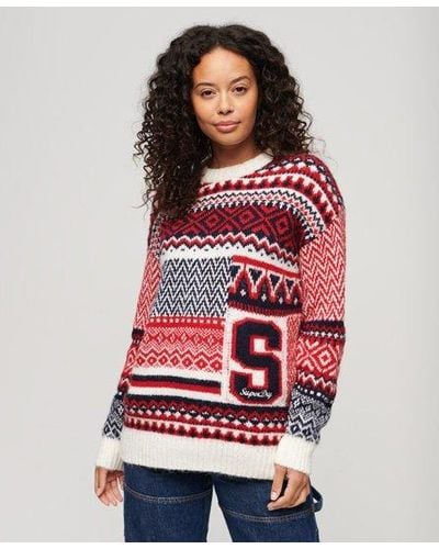 Superdry Mix Pattern Knit Sweater - Red