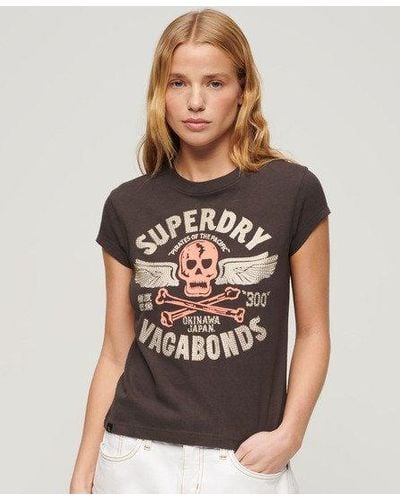Superdry Embellished Poster Cap Sleeve T-shirt - Brown