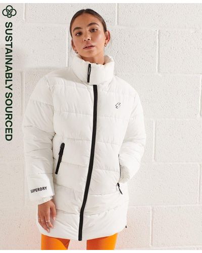 Superdry Longline Sports Puffer Jacket White