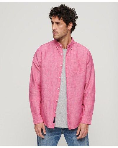 Superdry Organic Cotton Studios Linen Button Down Shirt - Pink