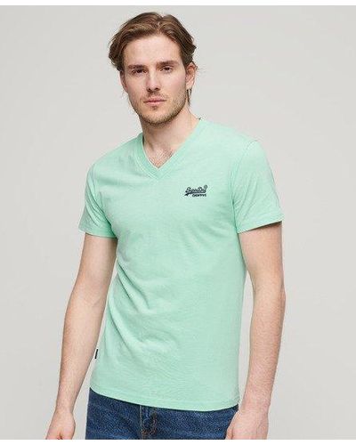 Superdry T-shirt à col v et logo essential en coton bio - Vert