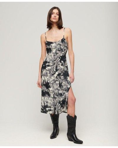Superdry Cami Midi-jurk Met Knoopsluiting En Print - Grijs