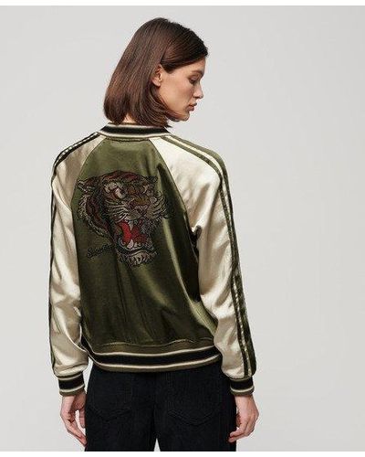 Superdry Fully Lined Embroidered Sukajan Bomber Jacket in Green