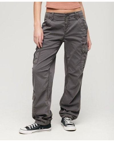 Superdry Ladies Loose Fit Low Rise Straight Cargo Trousers - Grey