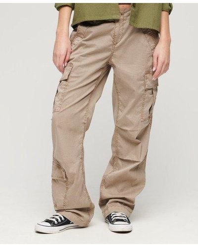 Superdry Ladies Loose Fit Low Rise Straight Cargo Trousers - Natural