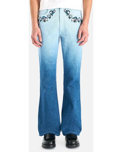 CASABLANCA Gradient Floral Embroidery Denim Jeans - Blue