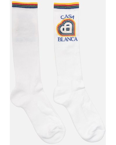 CASABLANCA Rainbow Heart Mid Calf Ribbed Sport Sock - White