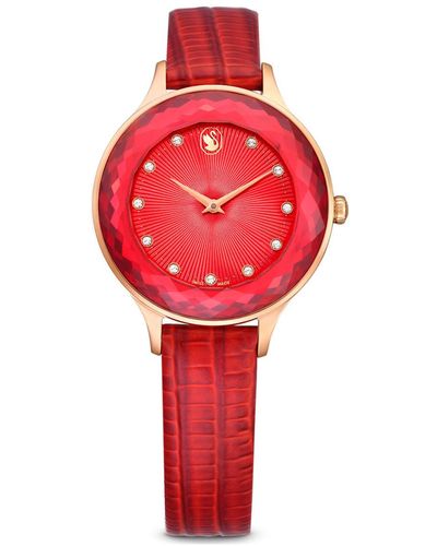 Swarovski Reloj octea nova, fabricado en suiza, correa de piel - Rojo