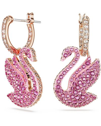 Swarovski Iconic Swan Drop Pierced Earrings - Pink