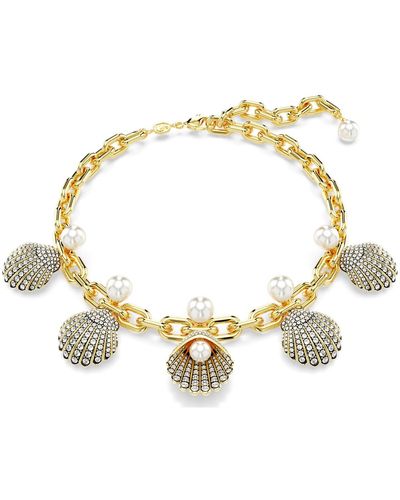 Swarovski Collana idyllia, crystal pearls, conchiglia, bianca, placcato color oro - Metallizzato