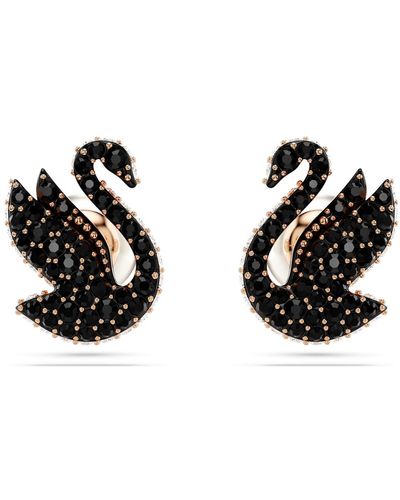 Swarovski Swan Stud Earrings - Black